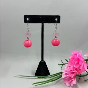 Genuine Pink Quartz and Crystal Vintage Drop Earrings